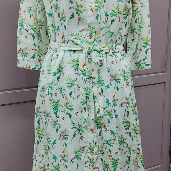 Vicci Brand, Size 42 Linen Dress, Tropical Pattern - Picture 3 of 9